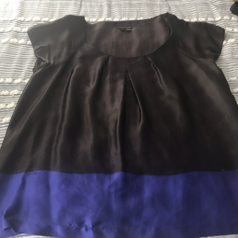 Stunning dark brown and cobalt blue silk blouse